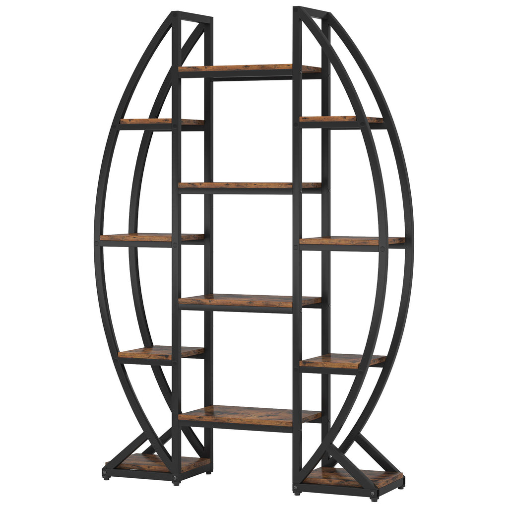 Triple Wide Oval Etagere Bookcase With Shelves For Living Room