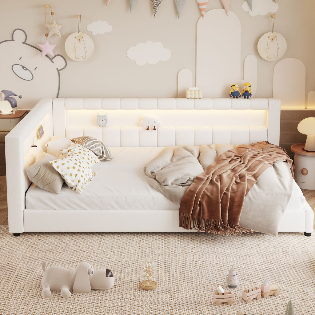Upholstered Platform Bed With LED Belt And USB Ports