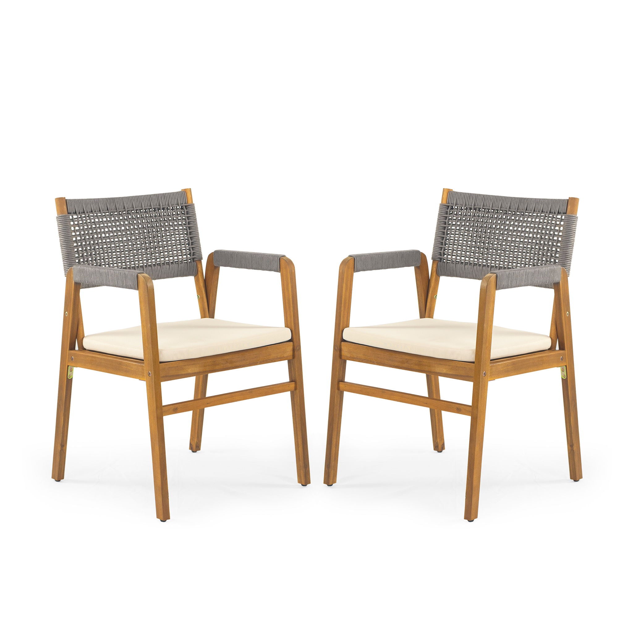 Outdoor 3 Pieces Acacia Wood Dining Set With Cushions