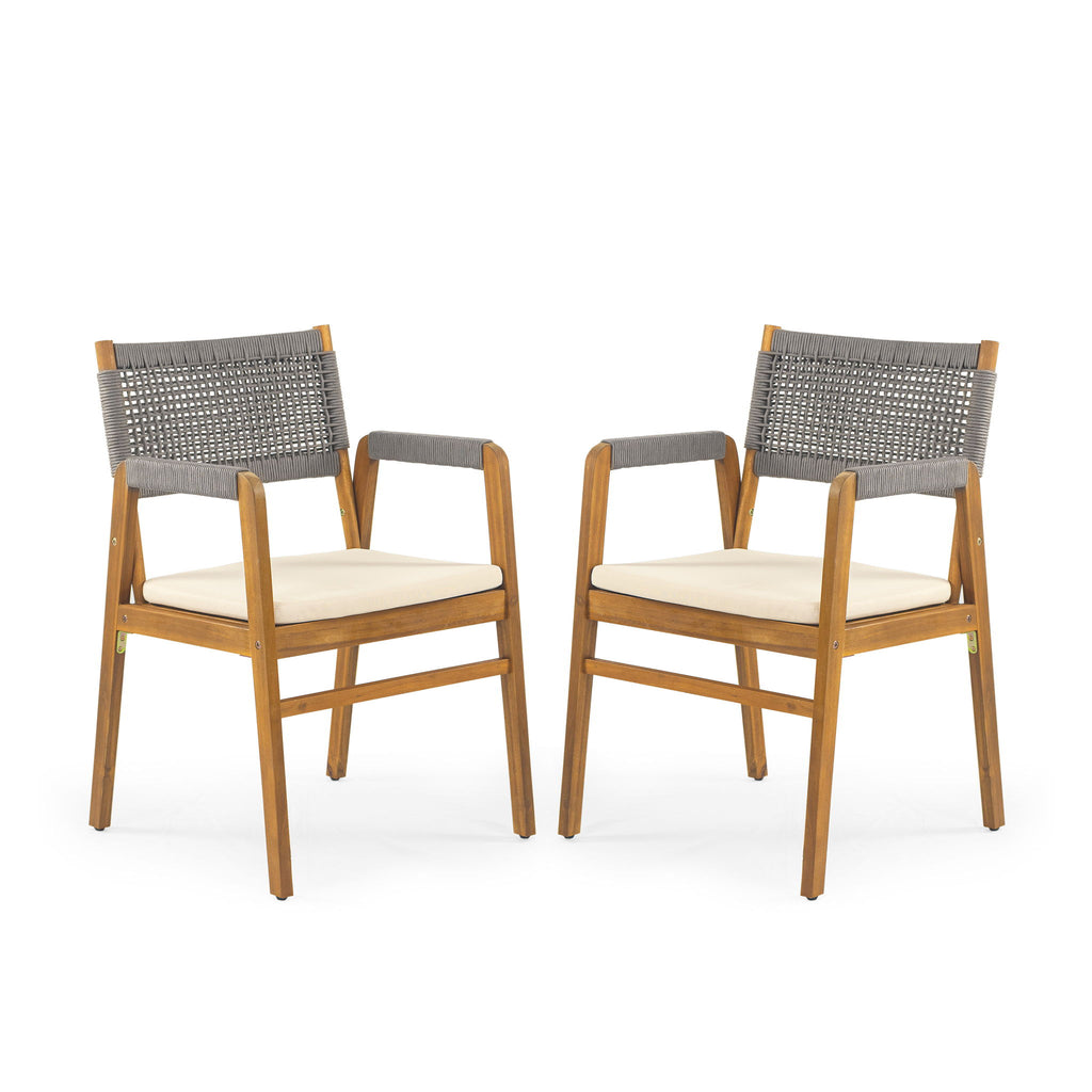 Outdoor Rustic Patio Acacia Bistro Set With Cushions