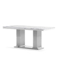 Marble Printed Top Rectangular Dining Table, Stainless Steel Base With Mirrored Finish