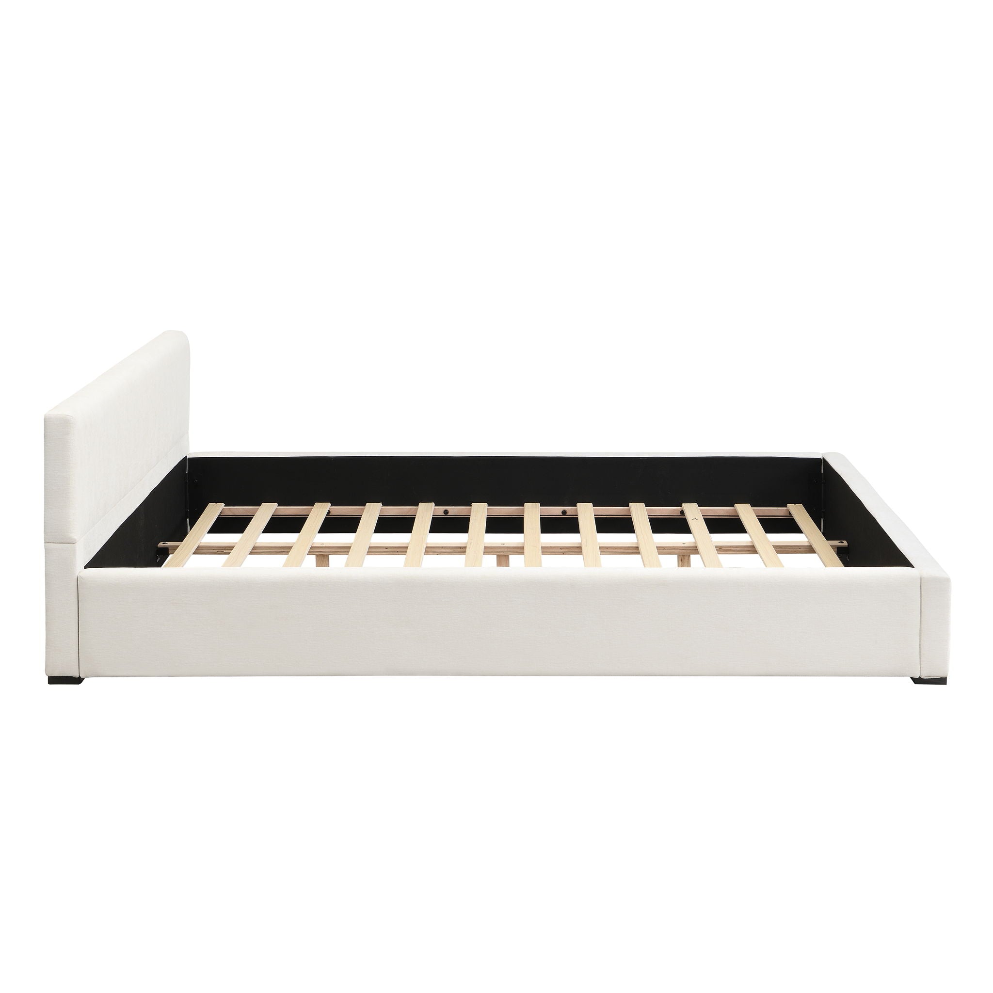 Elegant Wide Bed With Soft Fabric Upholstery