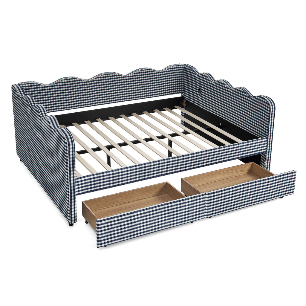 Gingham Daybed & USB Charging Port, Wave Shaped Design