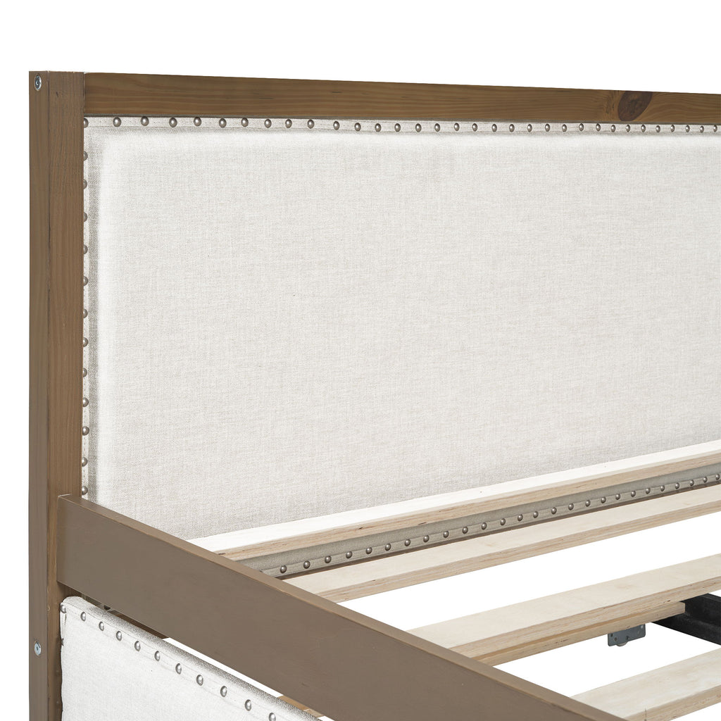 Full Size Daybed With Trundle And Nailhead Decoration - Wood
