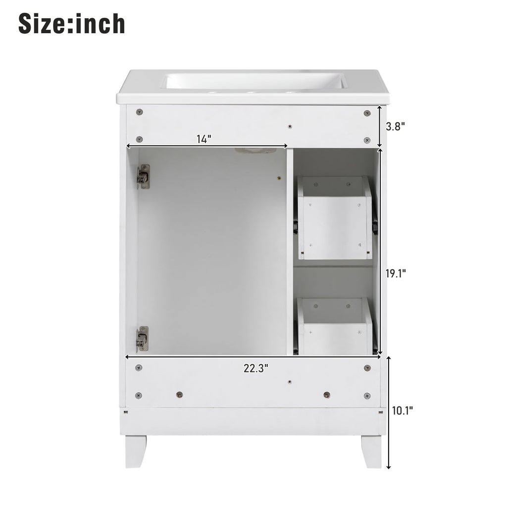Transitional Style Bathroom Vanity Cabinet With Ceramic Sink