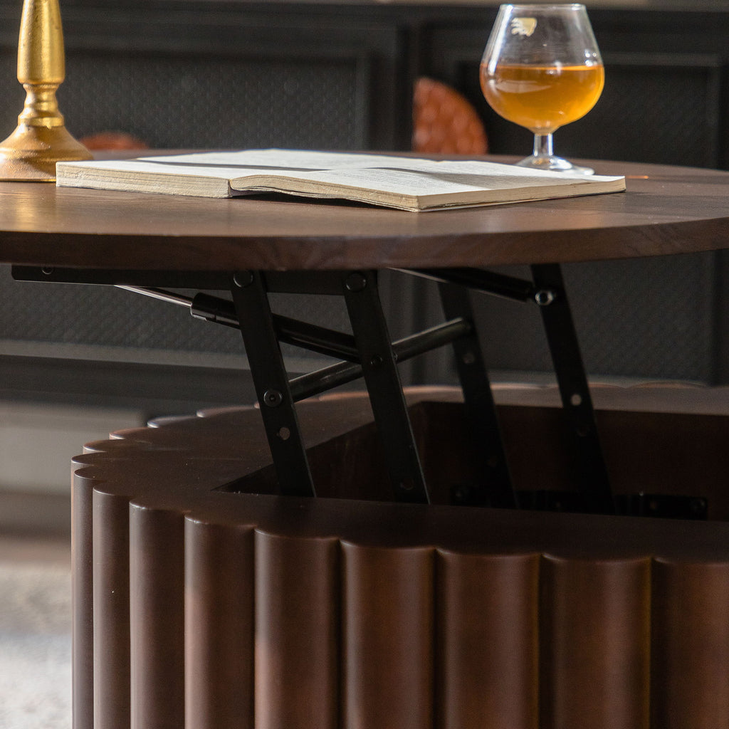 Round Coffee Table With Lift Mechanism For Living Room - Walnut