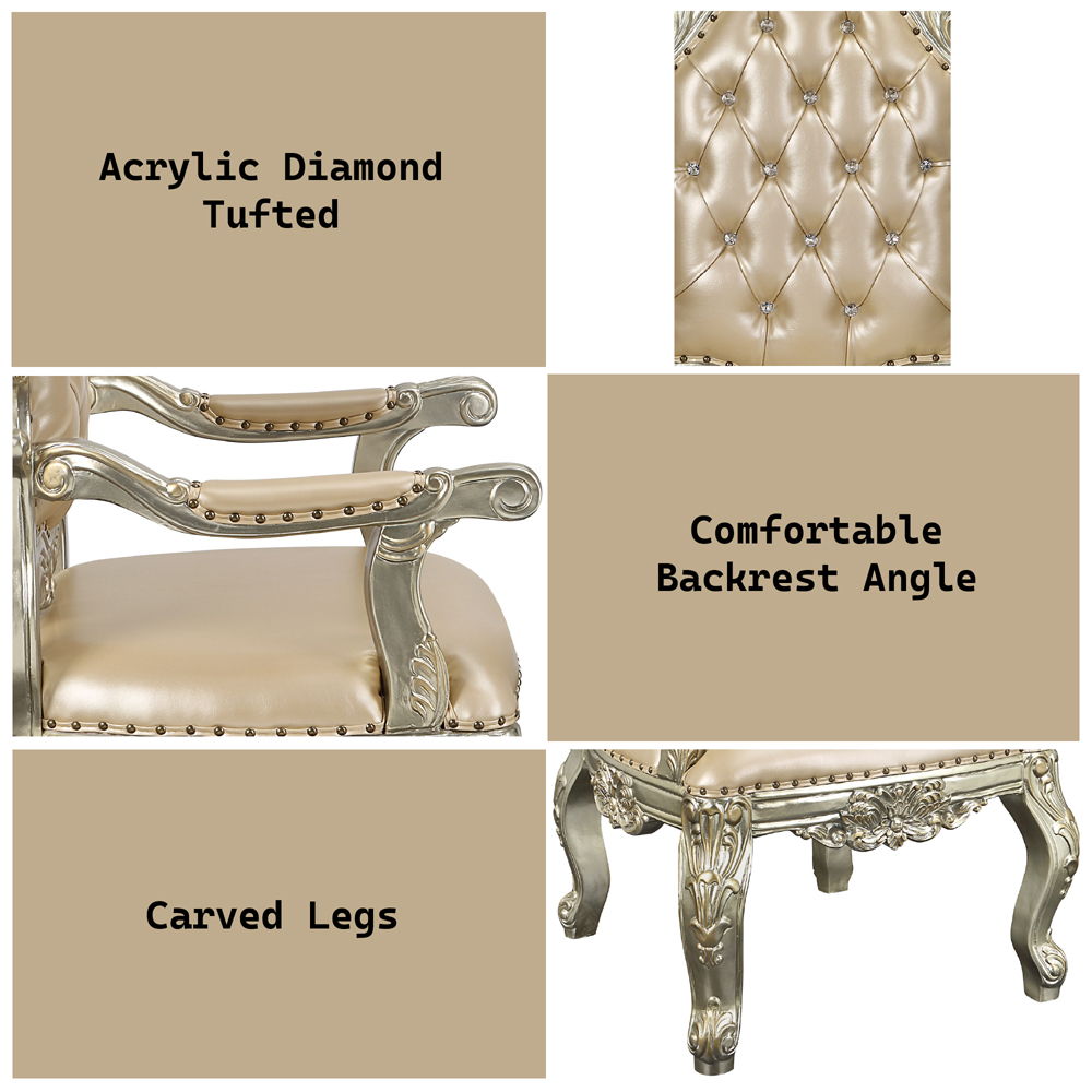 Sorina - Arm Chair (Set of 2) - Synthetic Leather & Antique Gold