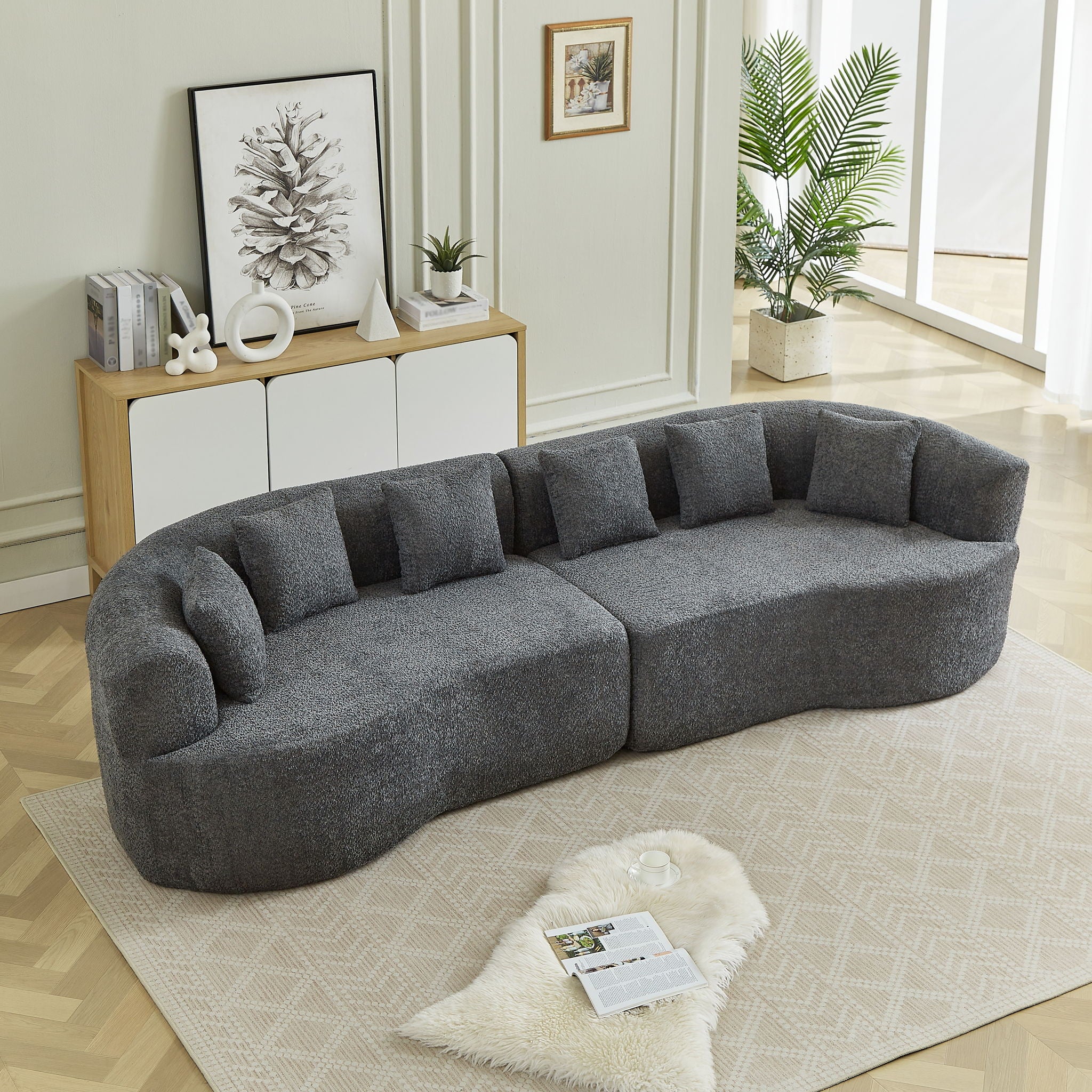 Curved Sectional Sofa With 6 Pillows
