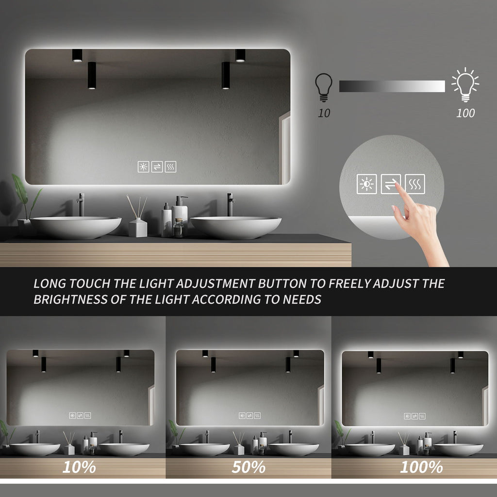 Wall Mounted Bathroom Full Length Makeup Mirror With 3 Color Lighting - Clear