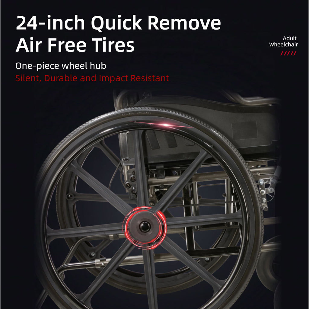 Lightweight Wheelchair Foldable For Adults, Manual Transport Chair With Double Brakes