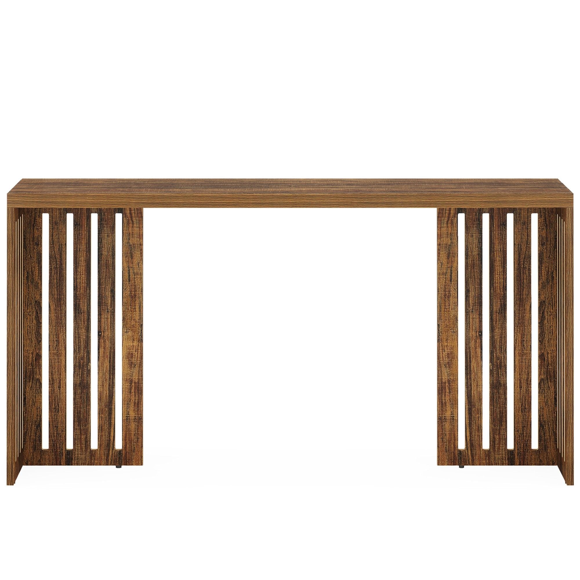 Narrow Counter Height Pub Table With Louvered Base For Kitchen - Rustic Brown