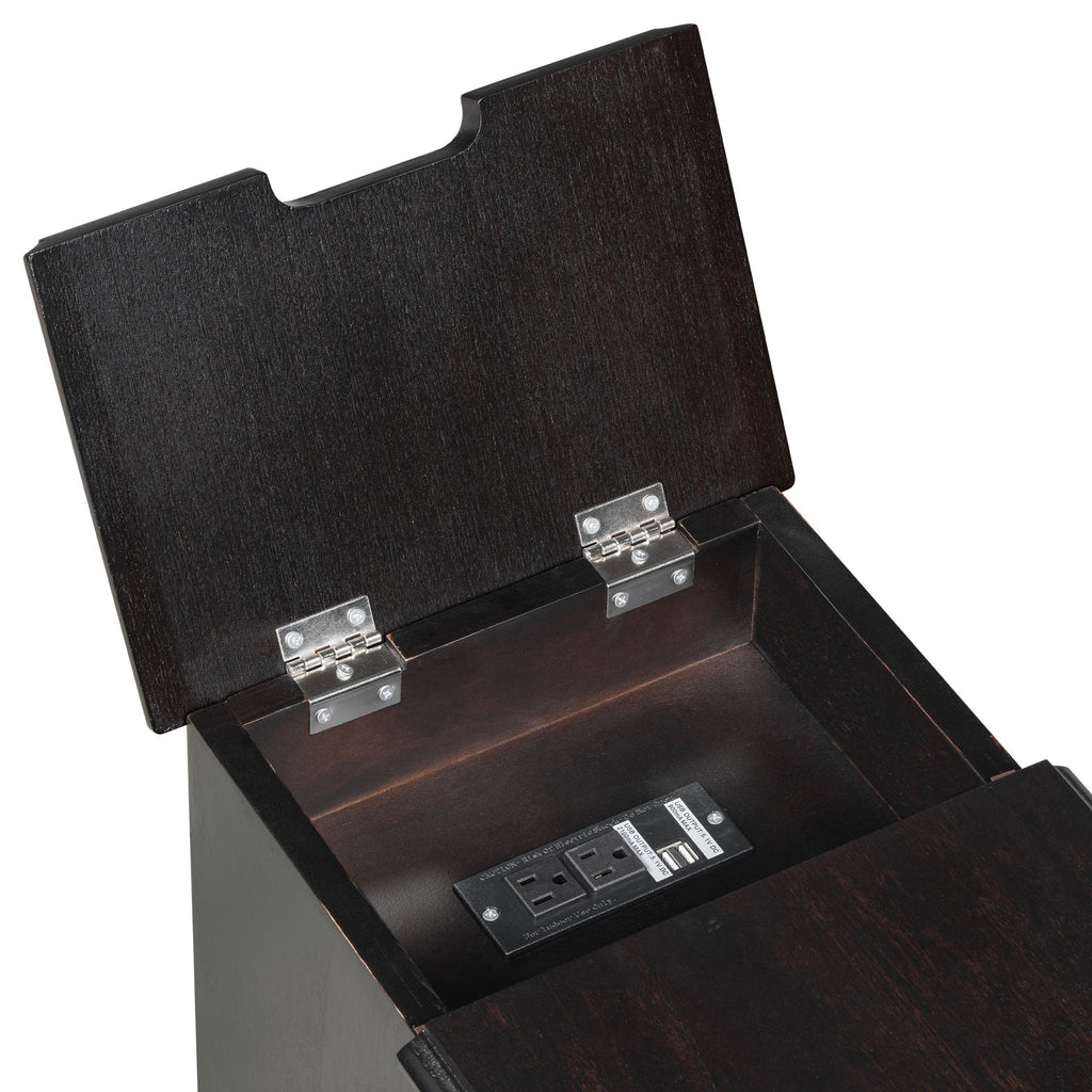 Vintage Flip Top Side Table With USB Ports