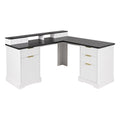 Fluted L-Shaped Desk With Charging Station & Storage Cabinet
