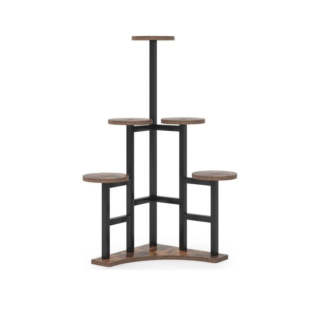 6 Tier Corner Plant Shelf With Frame For Living Room - Rustic Brown