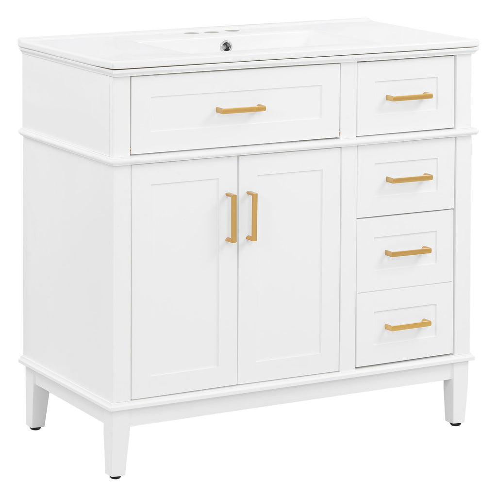 Modern Bathroom Vanity With Sink, Soft Close Doors, 4 Storage Drawers