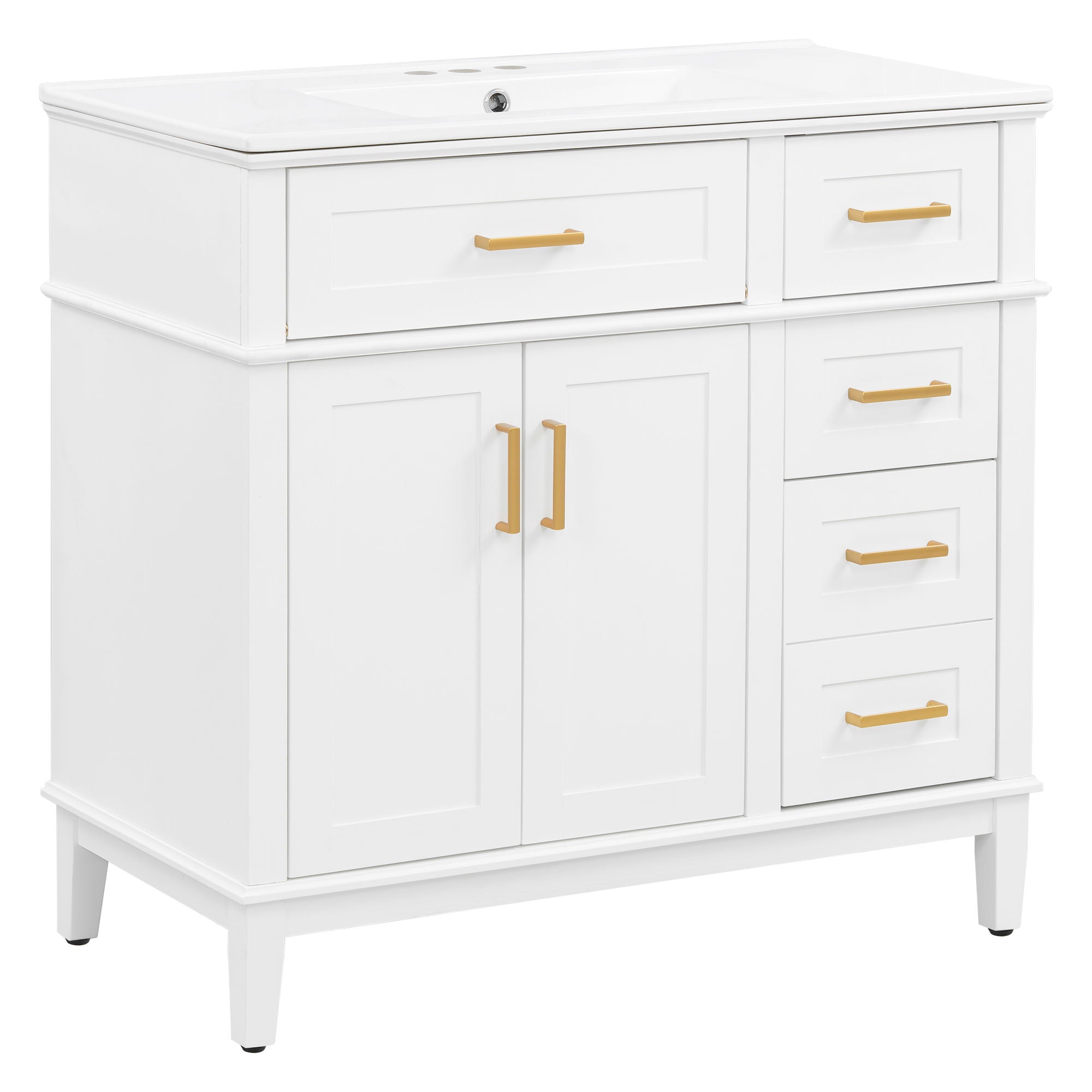 Modern Bathroom Vanity With Sink, Soft Close Doors, 4 Storage Drawers