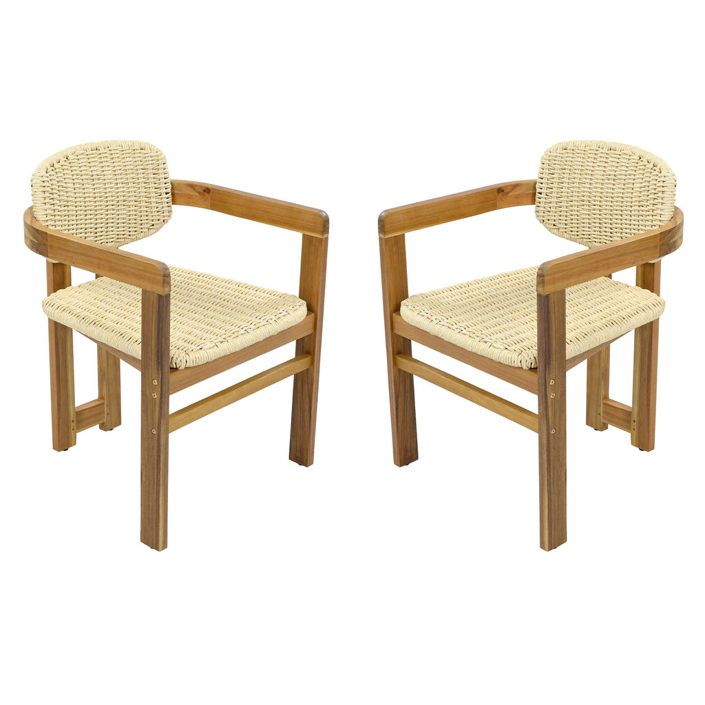 Outdoor Accent Armchairs For Patio (Set of 2) - Natural / Teak