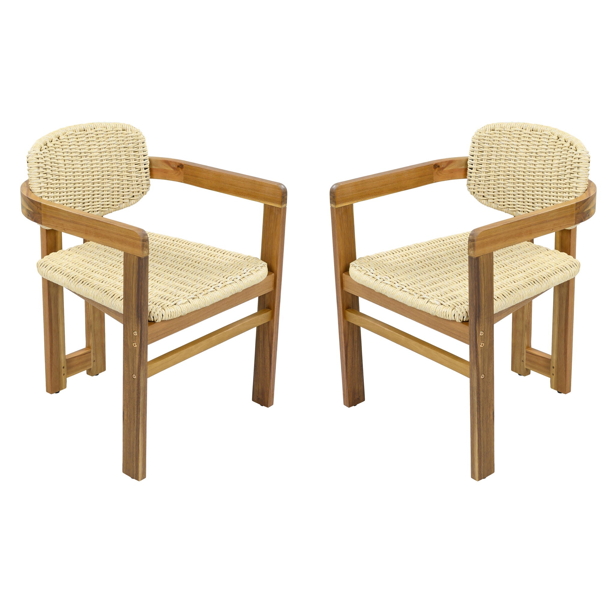 Outdoor Accent Armchairs For Patio (Set of 2) - Natural / Teak