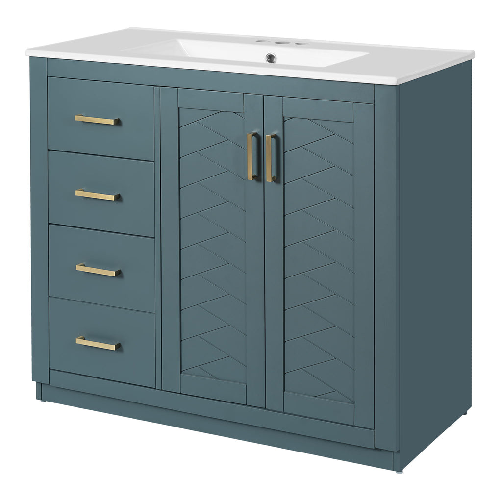 Bathroom Vanity With Sink Combo, Storage Cabinet, Freestanding Set With 3 Drawers & Soft Closing Doors