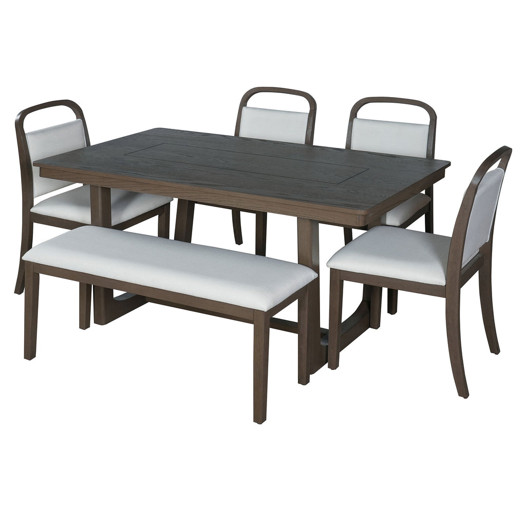 Farmhouse Dining Set With 4 Upholstered Chairs & 1 Bench