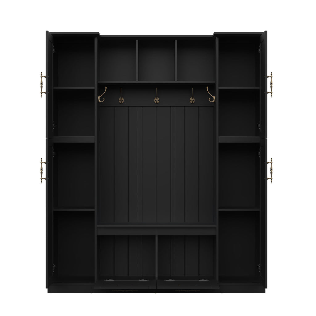 Hall Tree With 4 Side Cabinets