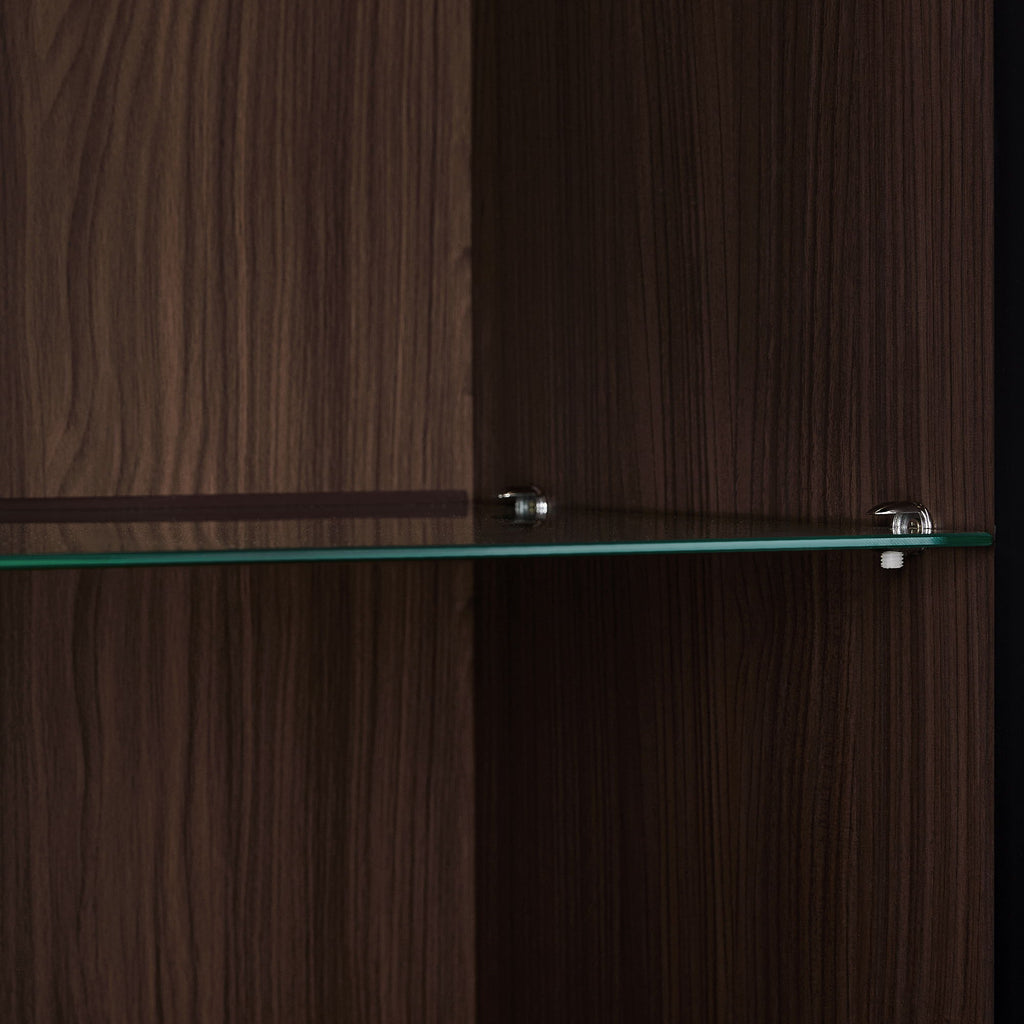 Modern Minimalist Tall Lighted Display Cabinet With Tempered Glass Door - Black / Dark Walnut