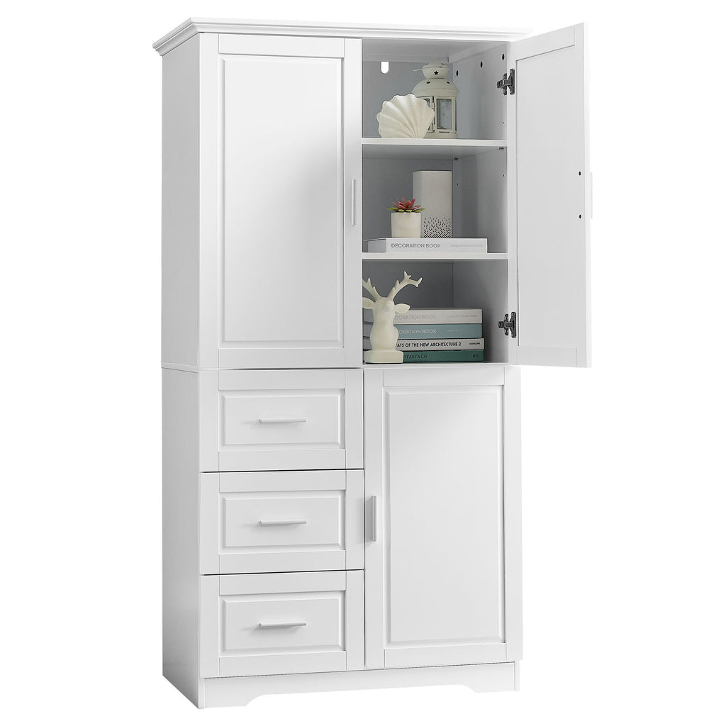 Tall Wide Storage Cabinet With Doors, 3 Drawers