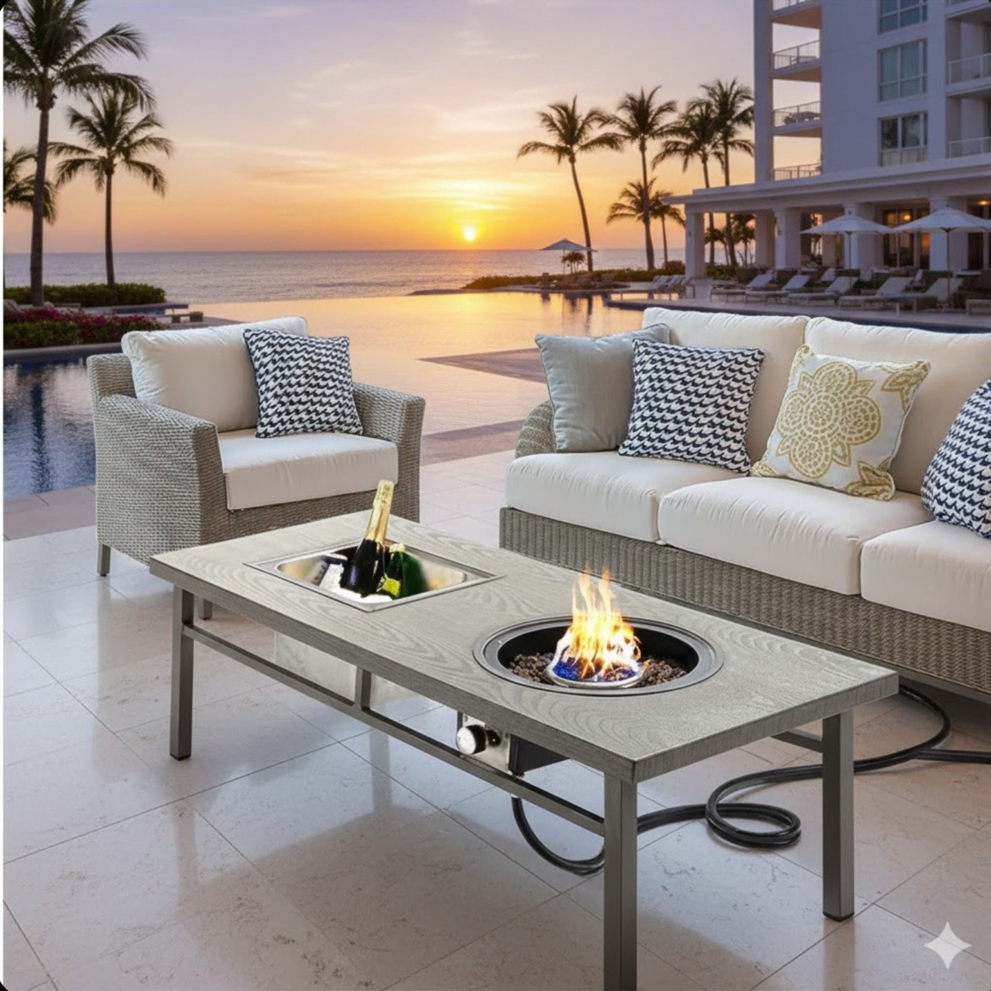 3 In 1 Outdoor Propane Fire Pit Table 50, 000 BTU With Ice Bucket - Gray