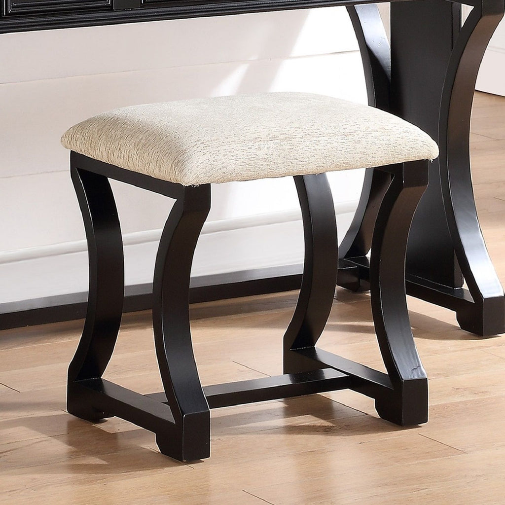 Bedroom Vanity Set With Foldable Mirror And Stool - Black