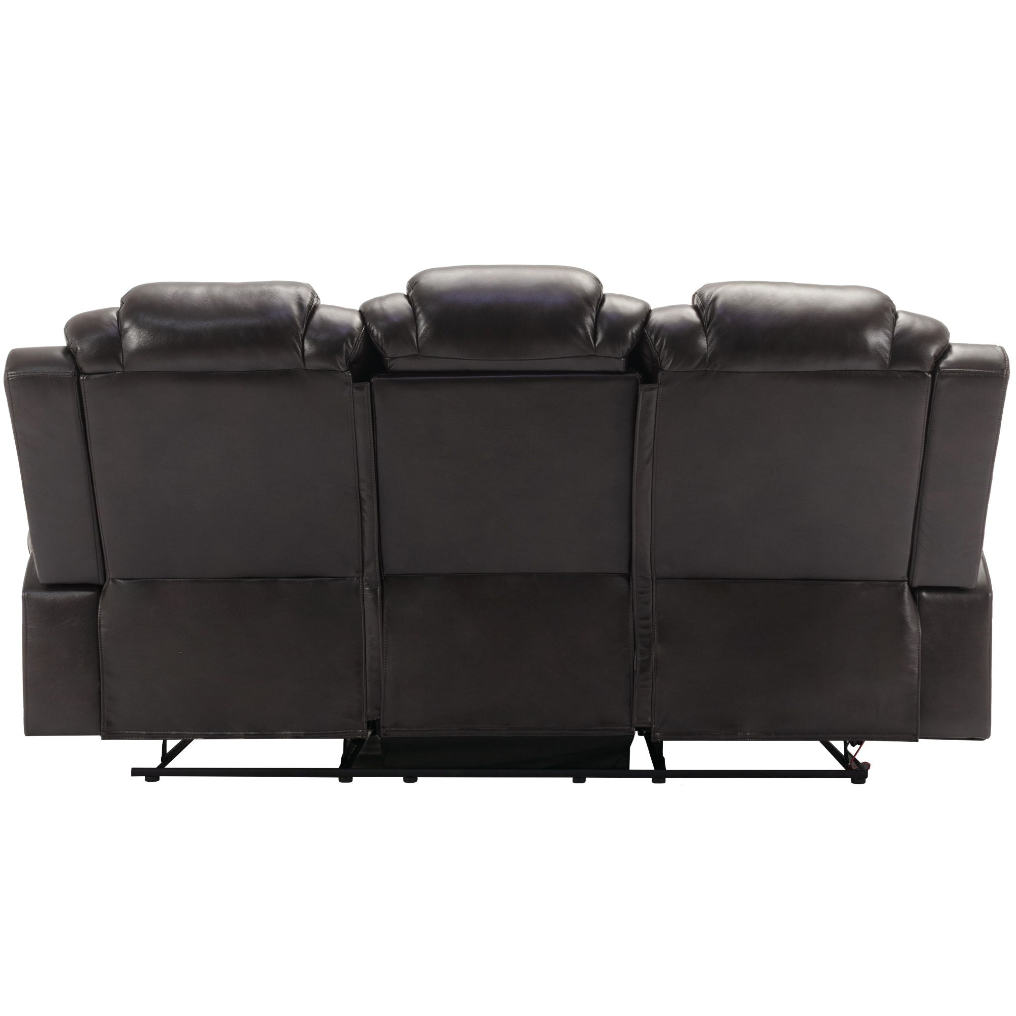 3 Pieces Recliner Sofa Sets Home Theater Seating Manual Recliner Chair & Center Console And LED Light Strip For Living Room - Brown