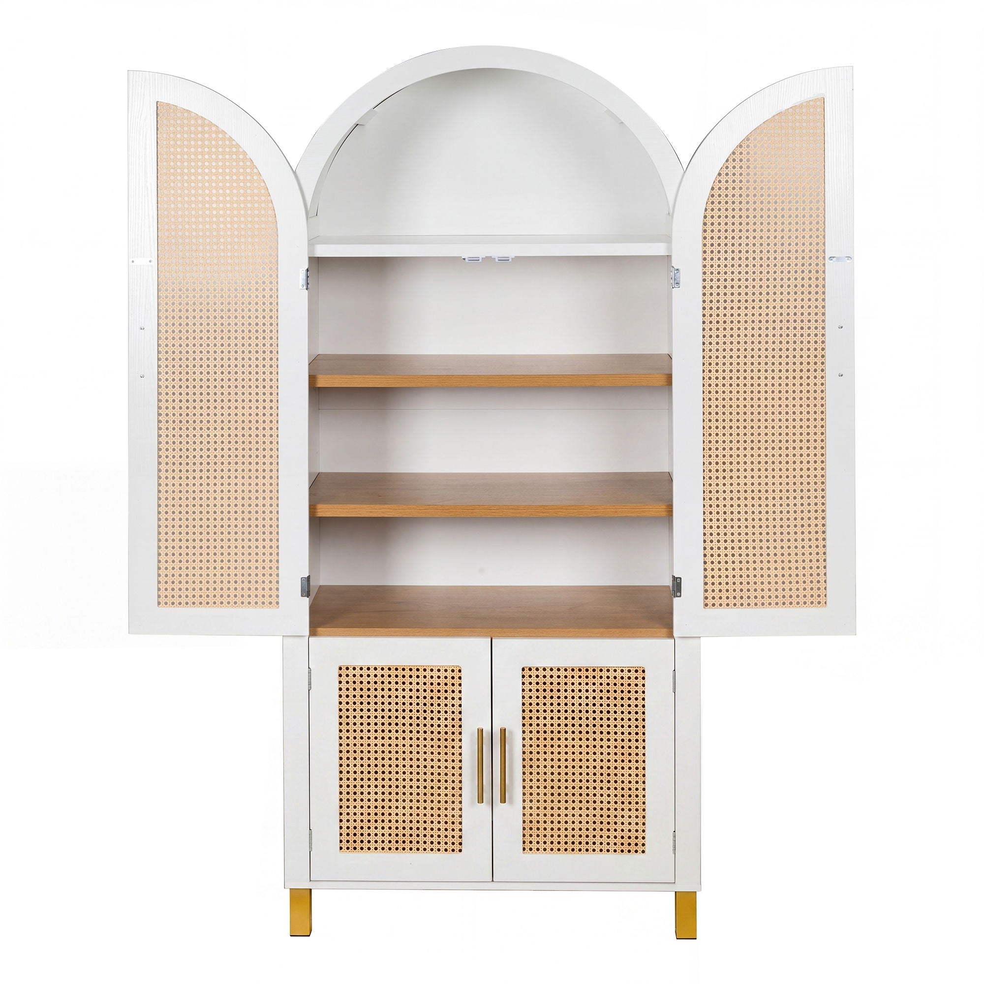 Tall Arched Cabinet With Rattan Doors & Adjustable Shelves