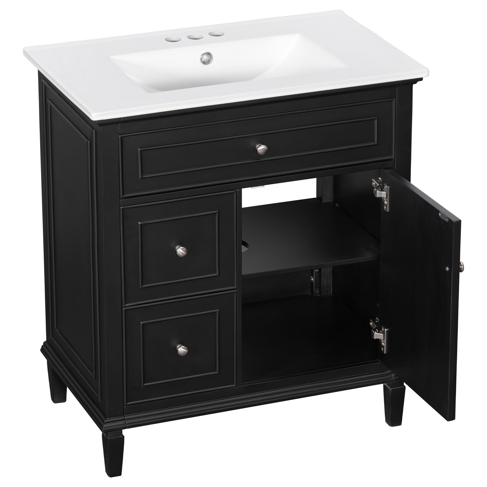 Modern Bathroom Vanity With Sink, Adjustable Shelf, Flip Drawer & 2 Drawers