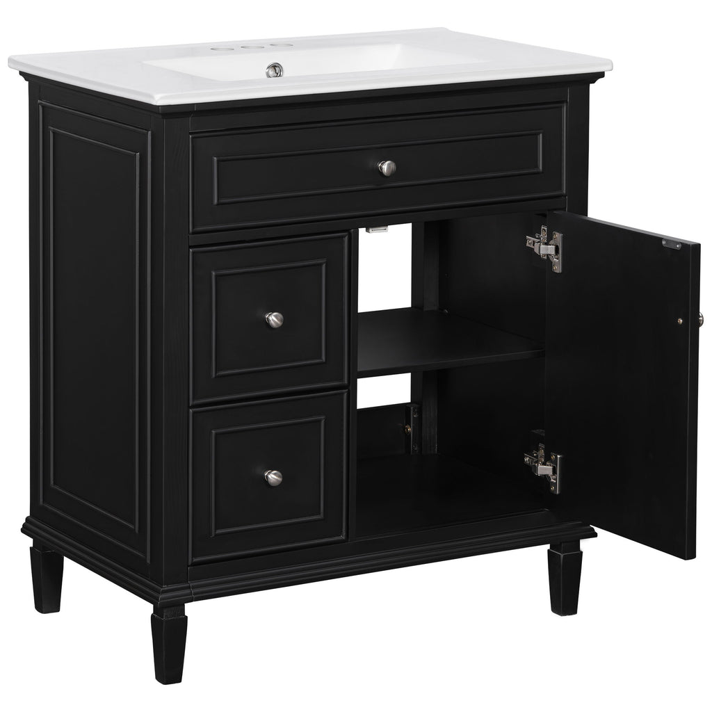 Modern Bathroom Vanity With Sink, Adjustable Shelf, Flip Drawer & 2 Drawers