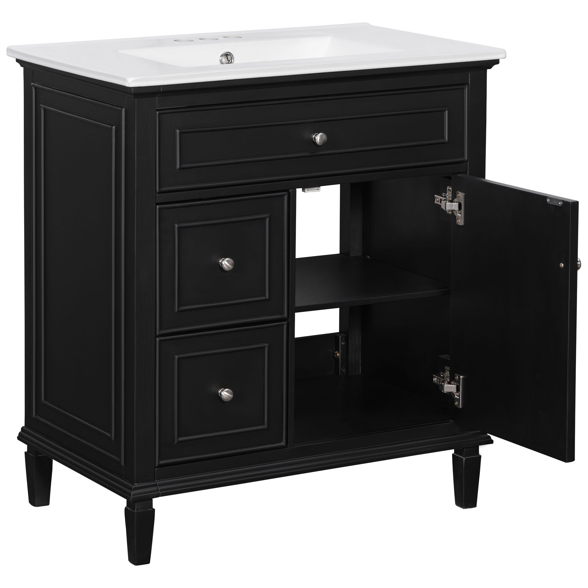 Modern Bathroom Vanity With Sink, Adjustable Shelf, Flip Drawer & 2 Drawers