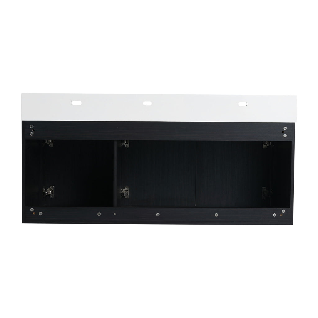 Modern Chestnut Wall Mounted Bathroom Vanity With Left Resin Sink And Storage Rack - Black Chestnut