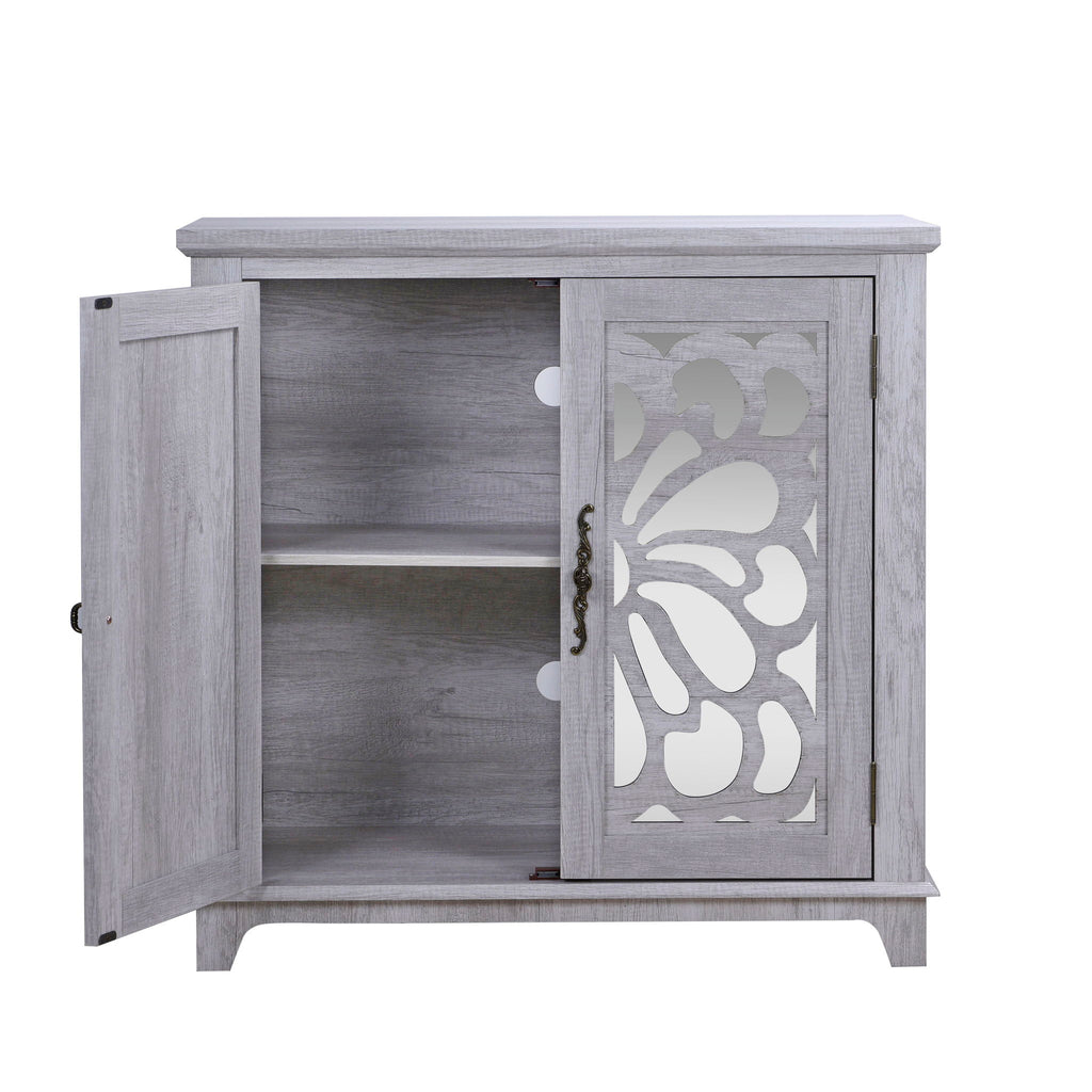 Elegant Sideboard With 2 Acrylic Mirrored Doors, Adjustable Shelf Storage