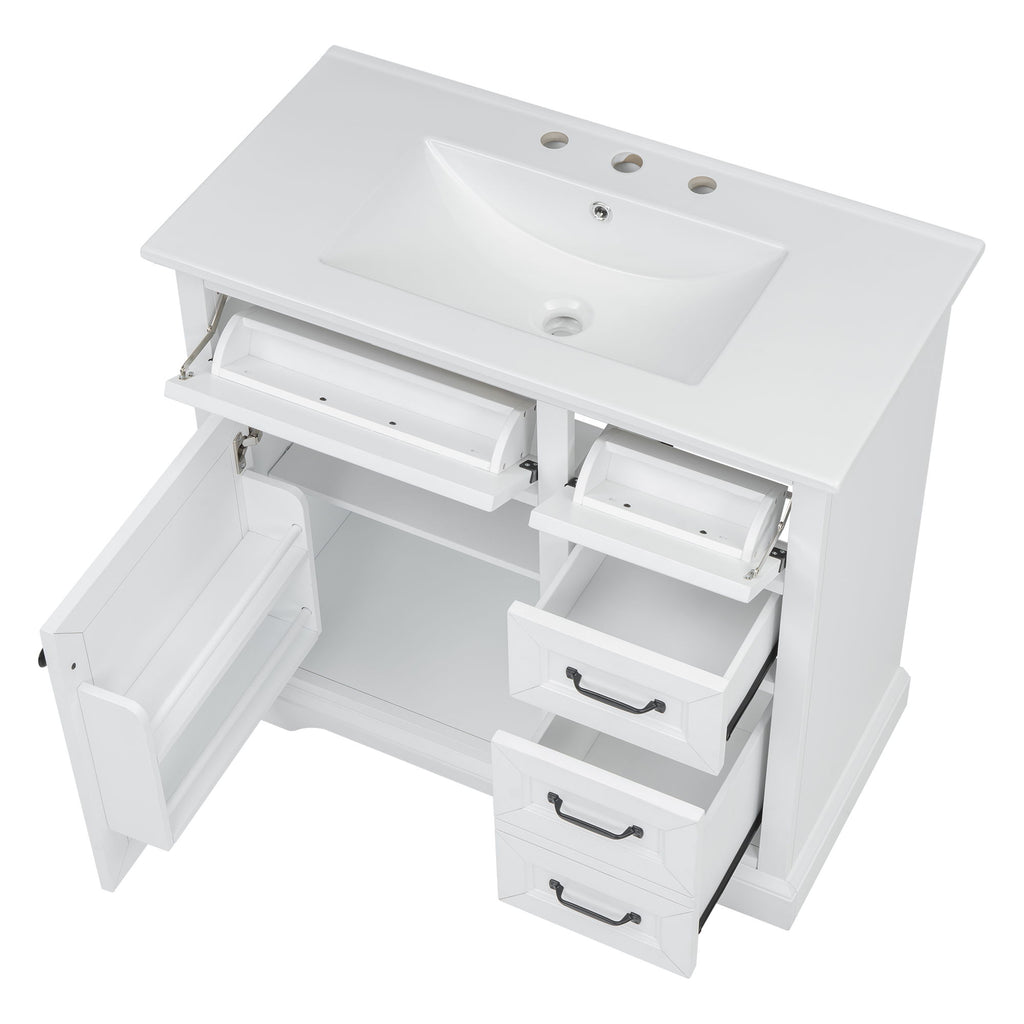 36" Bathroom Vanity With Sink, 2 Tip-Out Drawers, Soft Close Hinges