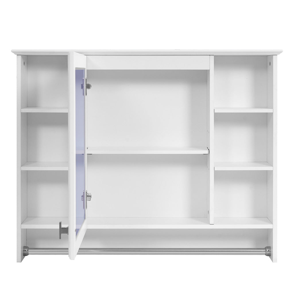 Modern Wall Mounted Mirror Cabinet With Adjustable Shelf, Soft Close Door, And Towel Bar