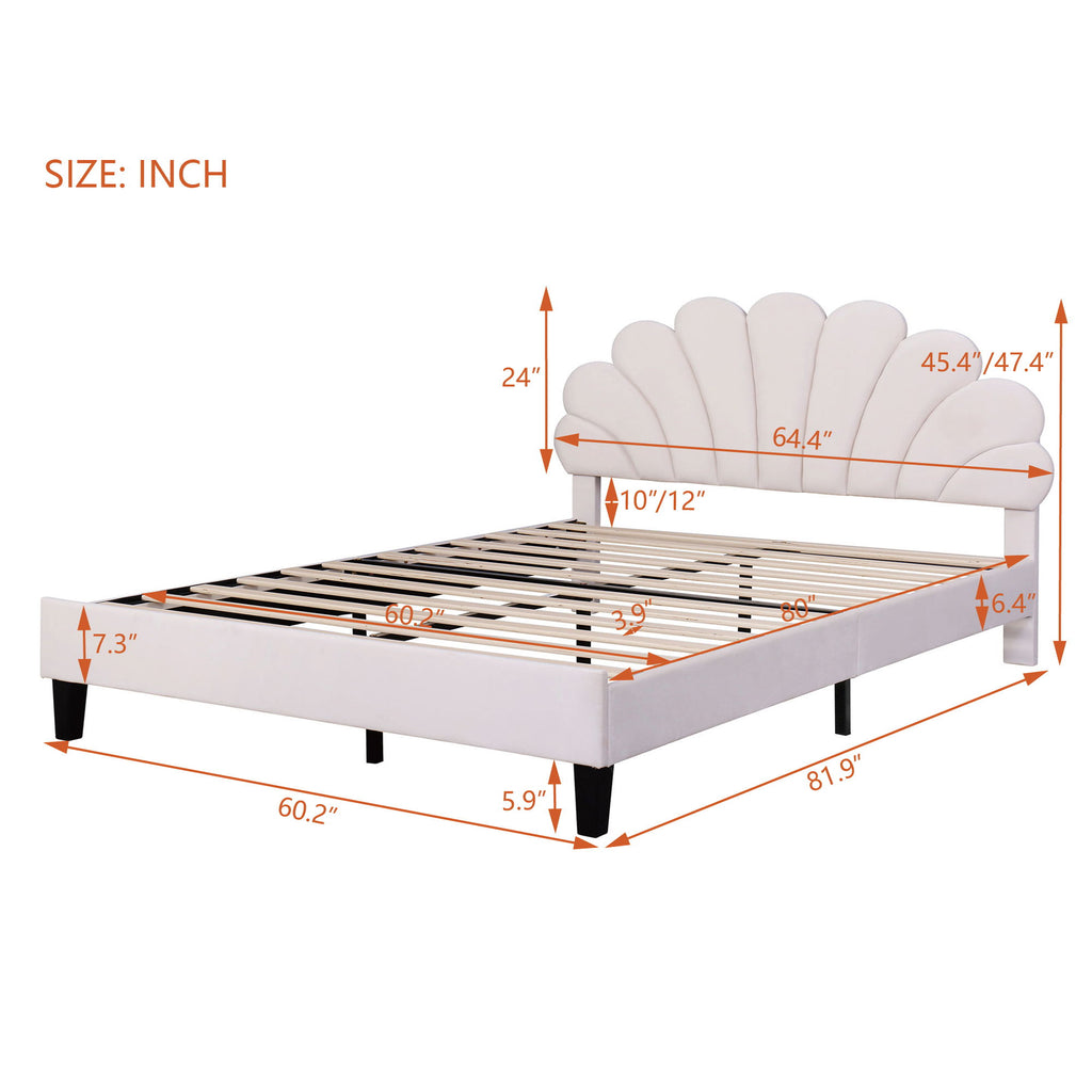 Upholstered Platform Bed With Flower Pattern Headboard