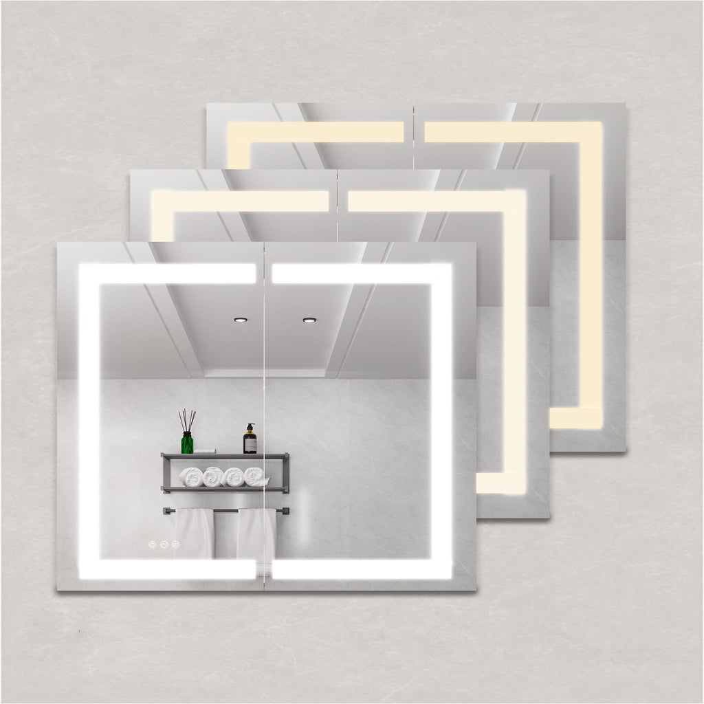 Medicine Cabinet With LED Vanity Mirror, Anti-Fog, Waterproof, Dimmable With Touch Switch