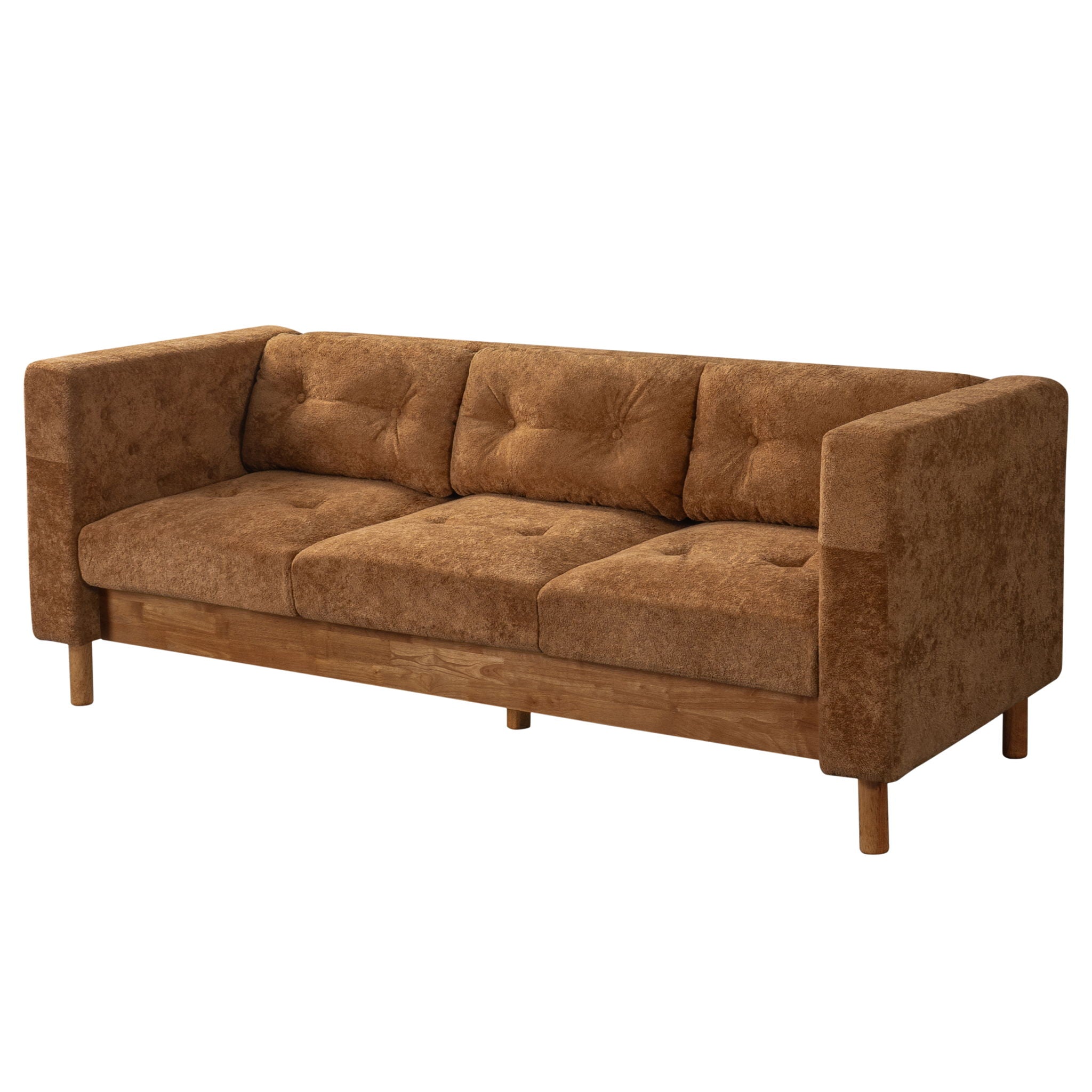 3 Seater Sofa With Square Arms, Tufted Pillow Back For Living Room
