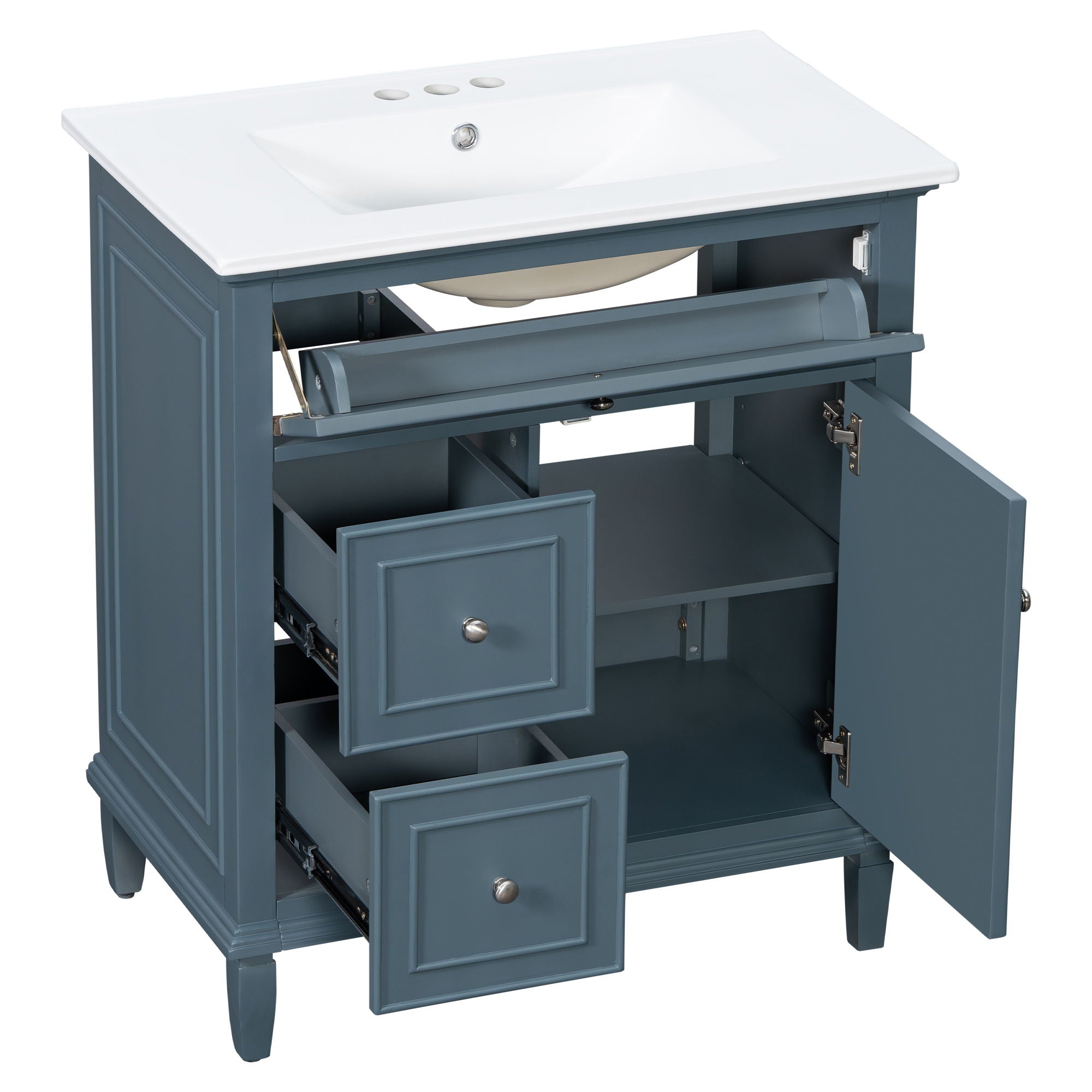 Modern Bathroom Vanity With Sink, Adjustable Shelf, Flip Drawer & 2 Drawers
