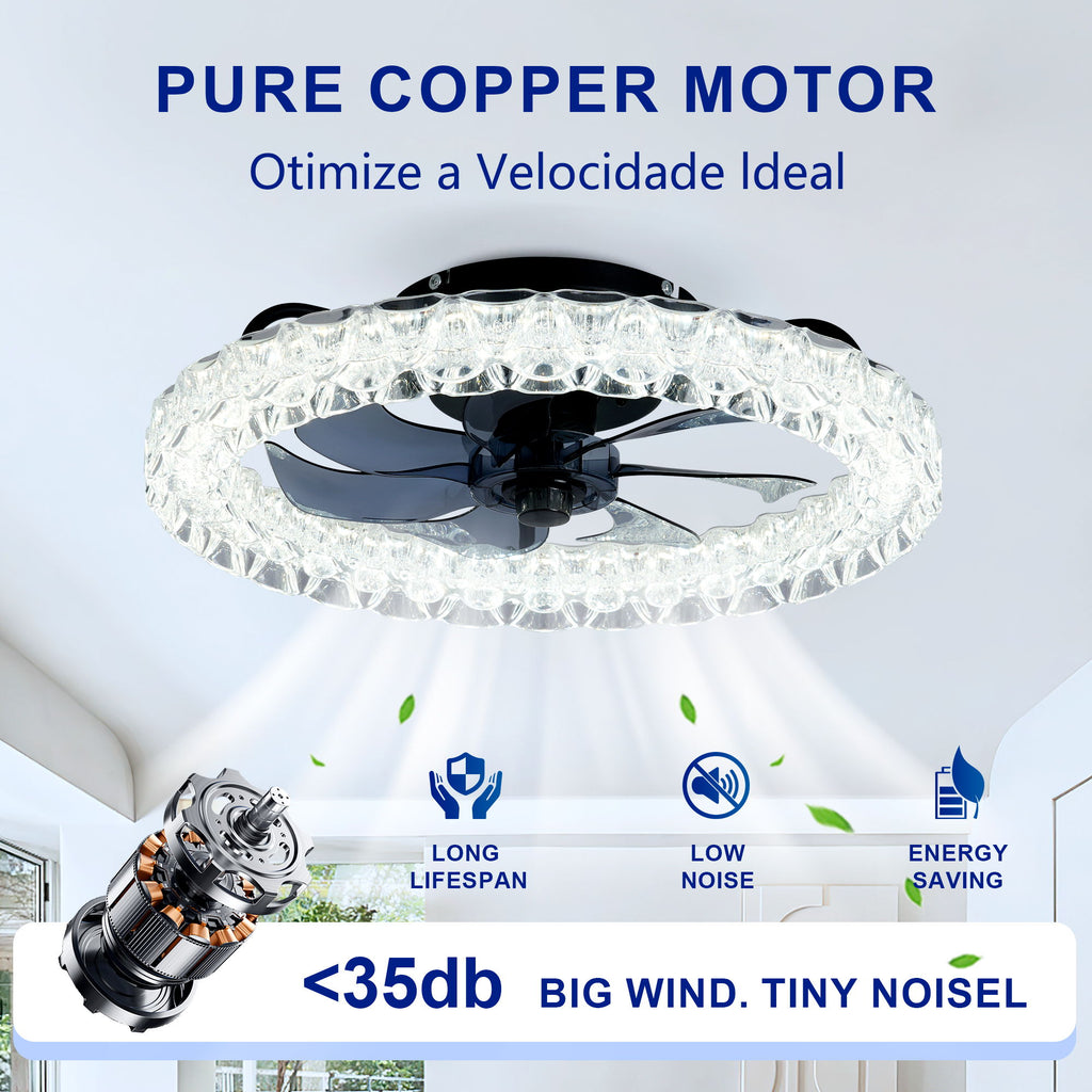 LED Light Source And Remote Control, 3000 - 6500K Dimmable Flush Mount LED Fan Light, 6 Speeds, Quiet DC Motor - Matte Black