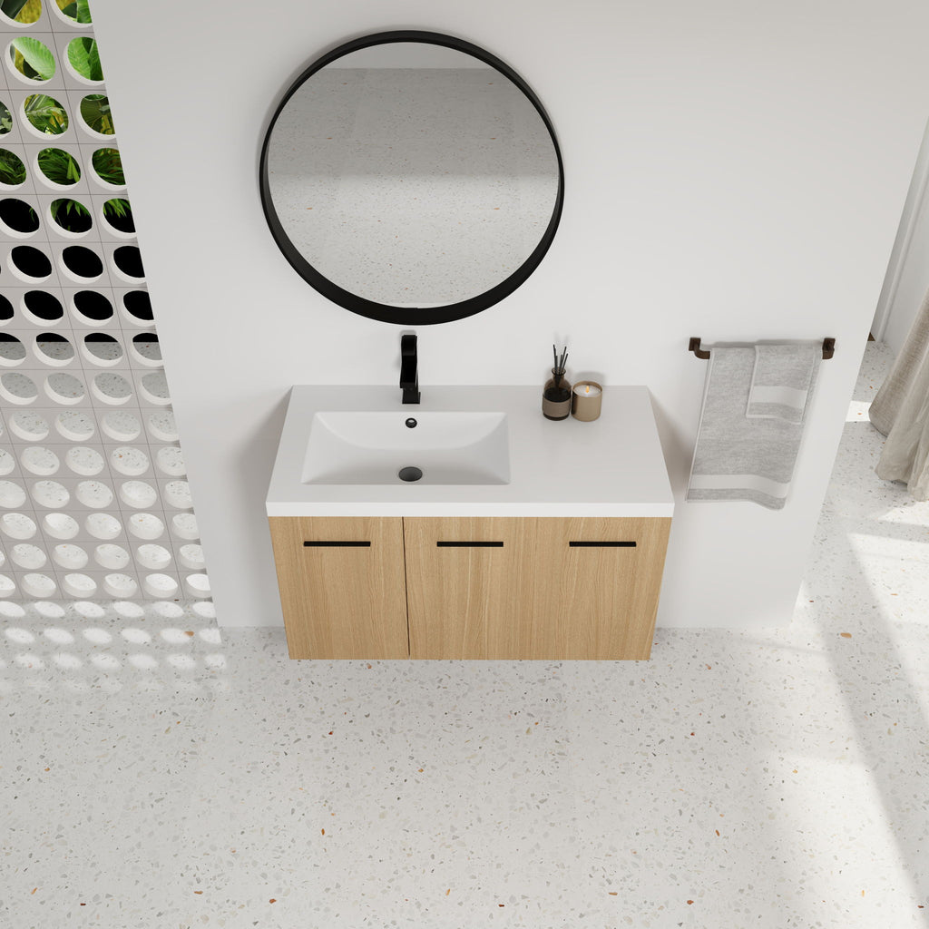 Wall Mounted Floating Bathroom Vanity With Sink, 3 Door Modular Cabinet
