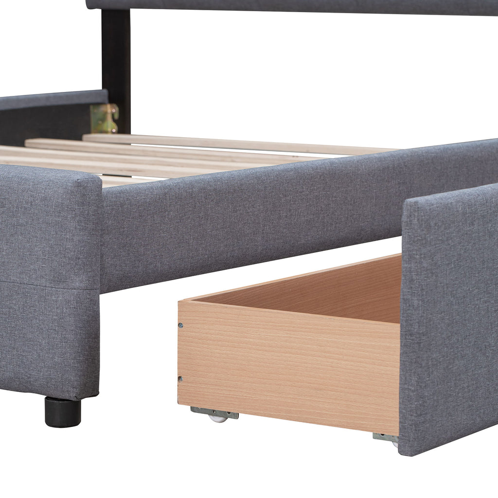 Upholstered Platform Bed With Classic Headboard And Drawers, No Box Spring Needed