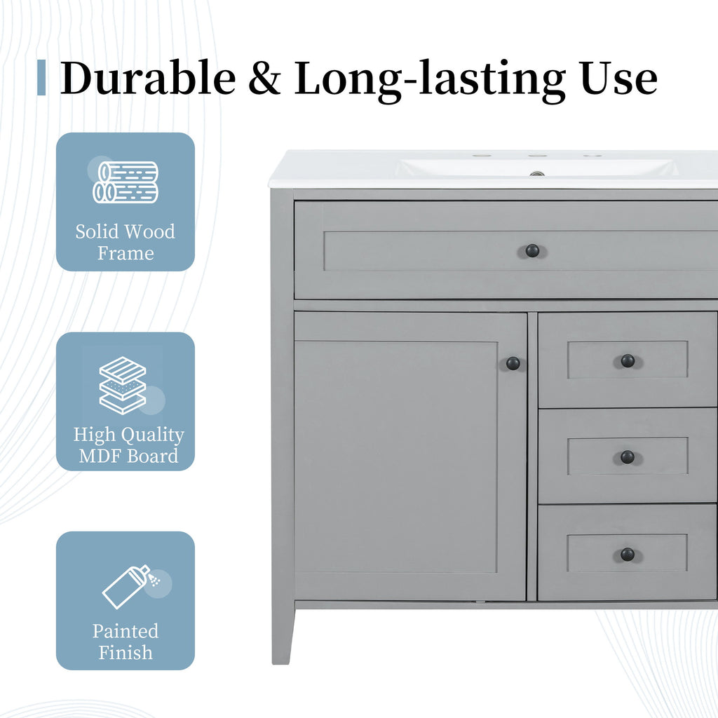 Bathroom Vanity With Sink, Cabinet With 3 Drawers And Adjustable Shelf