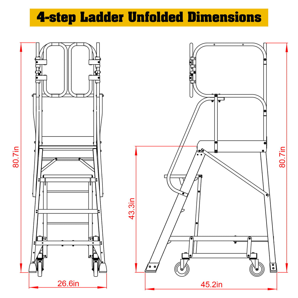 Heavy Duty Aluminum Rolling Platform Ladder With Steps, 375Lbs Capacity