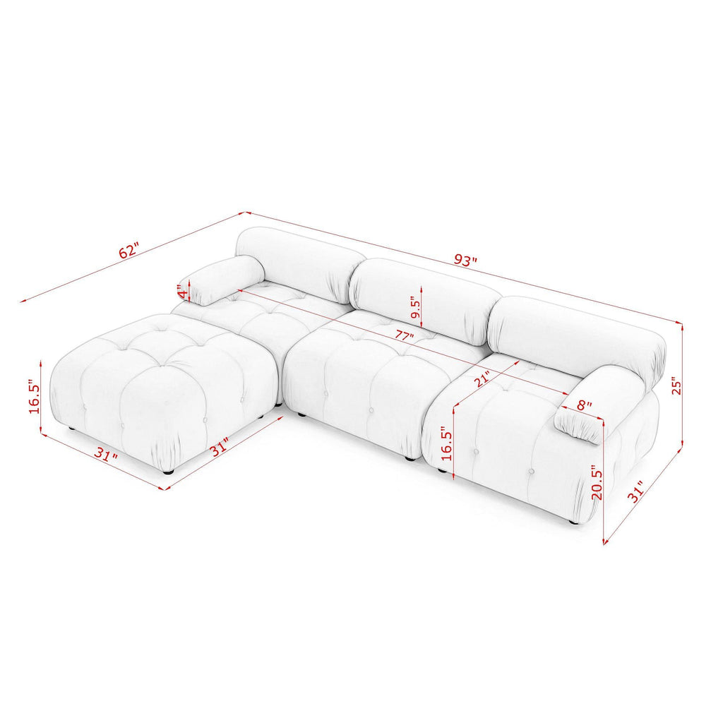 Modular Sectional Sofa, Button Tufted Design With Diy L-Shaped Layout, Reversible Ottoman