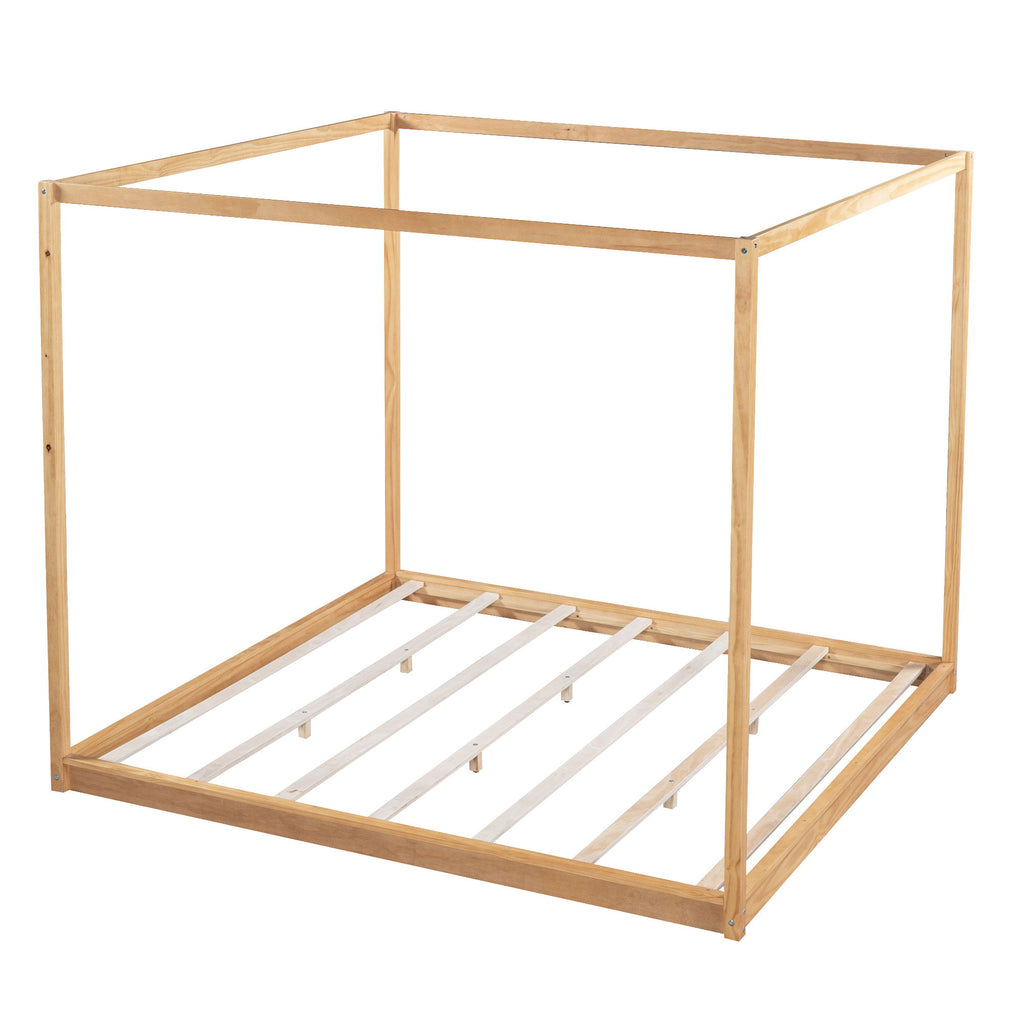Wood Canopy Platform Bed With Support Legs And Airflow Slats