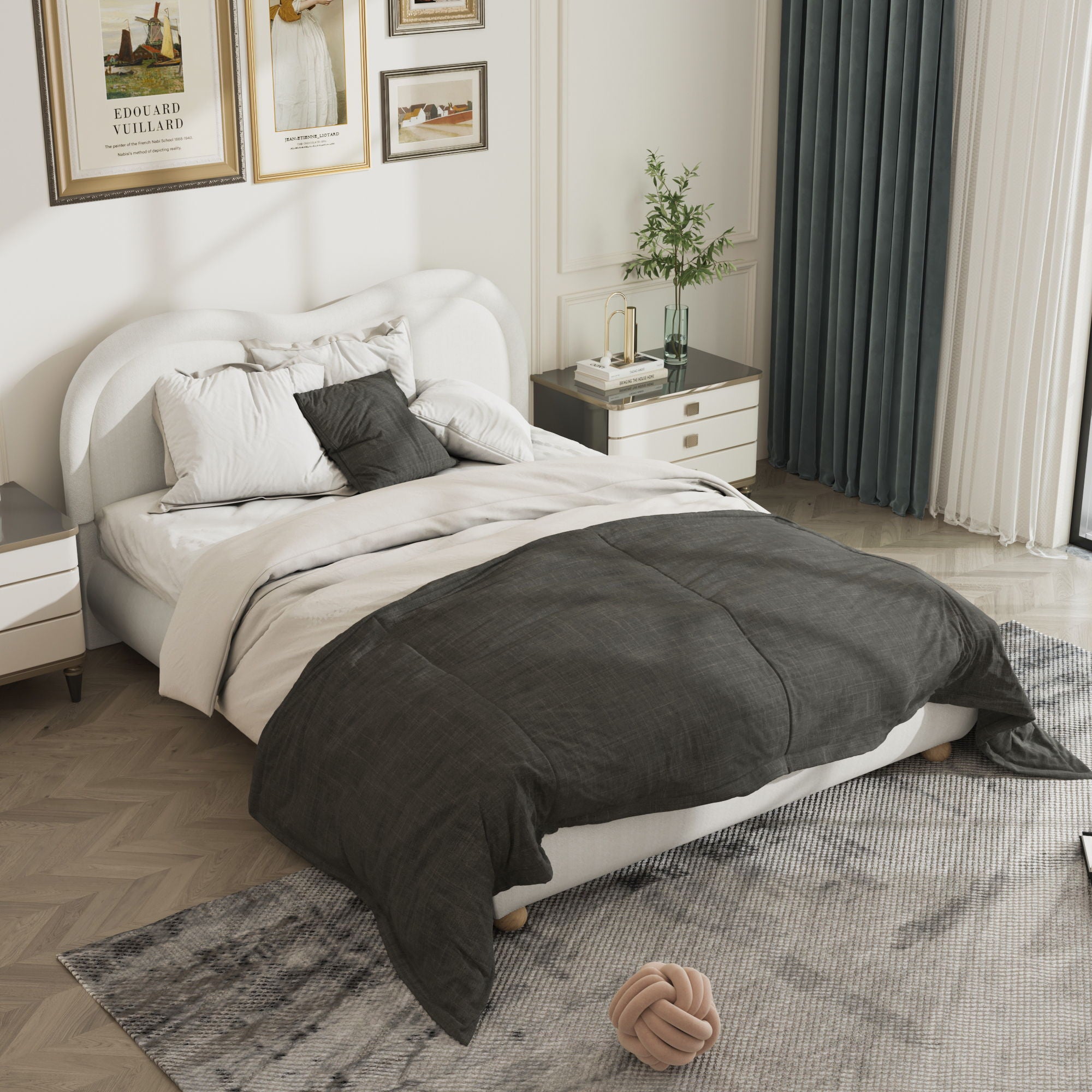 Upholstered Platform Bed Frame With Curved Headboard